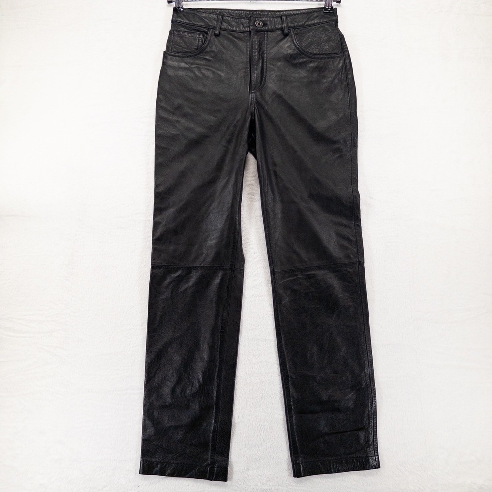 Vintage Express Leather Pants Women 5/6 Black Straight Leg Lined 90s Y2K Classic